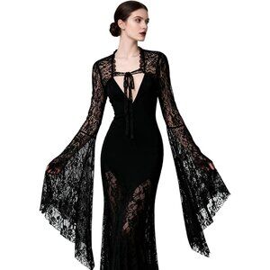Women's Style-1 Black Lace Bolero Shrug Goth Victorian Lace Sleeves Crop Top